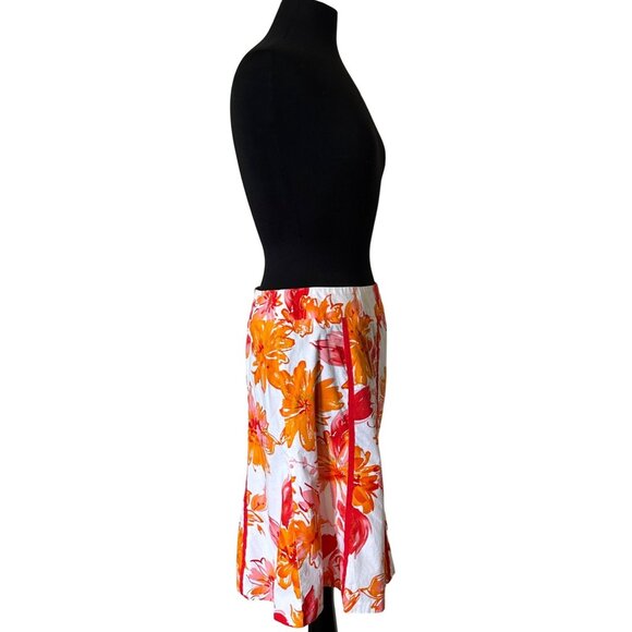 Apt. 9 Brand Orange Red Floral Flare Mid-Rise Skirt Knee Length Women's Size 12 - Picture 3 of 13